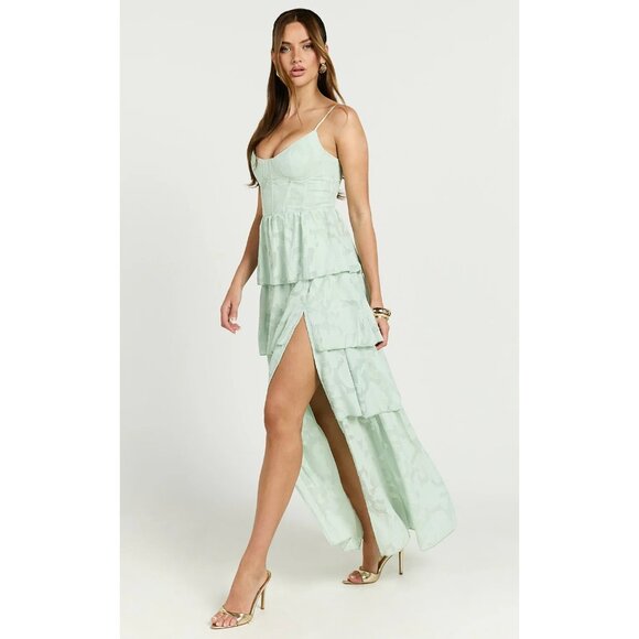 SHOWPO Janezkie Light Green Formal Tiered Gown Size US 2 NEW NWT - Picture 4 of 5